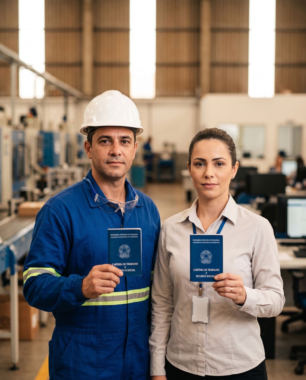 Trabalhadores CLT segurando a carteira de trabalho